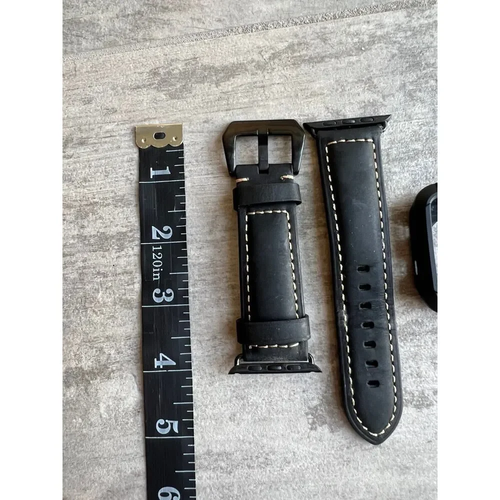 42mm Black Leather Apple iWatch Watch Smartwatch Strap Replacement Band & Case